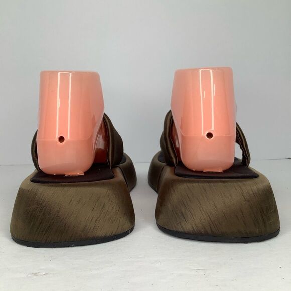 Zara Brown Satin Textile Low Platform Thong Flip Flop Women’s Sandals Sz 10.5 - Picture 3 of 10